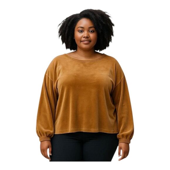 Old Navy Velvet Crop Drop Shoulder Balloon Sleeve Womens 3X Gold Mustard - Picture 1 of 10